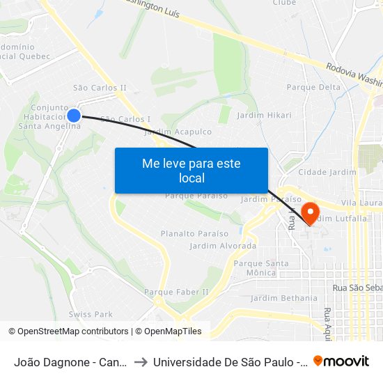 João Dagnone - Canteiro Central to Universidade De São Paulo - Campus / Área I map