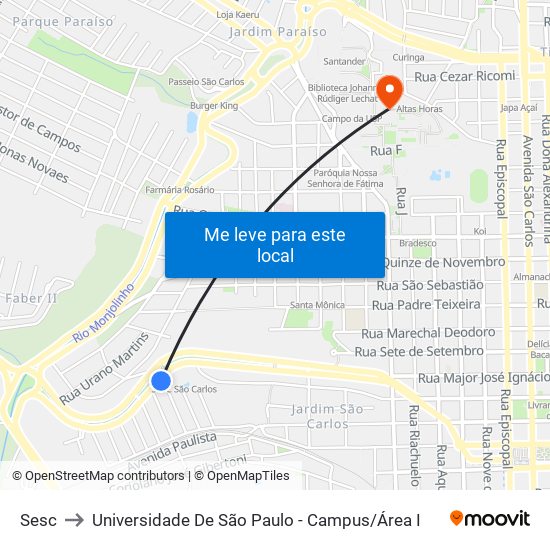 Sesc to Universidade De São Paulo - Campus / Área I map