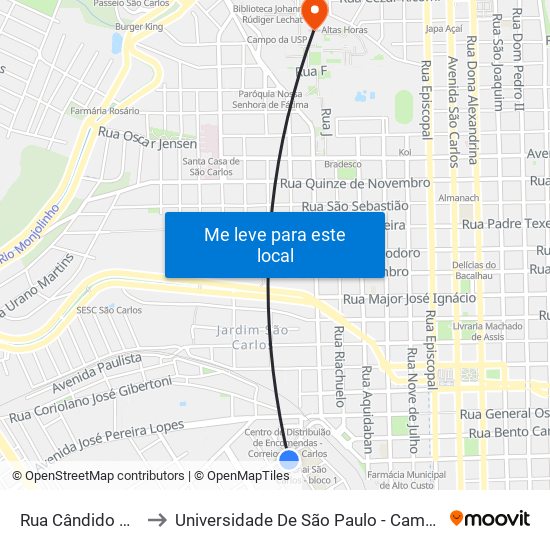 Rua Cândido Padim to Universidade De São Paulo - Campus / Área I map