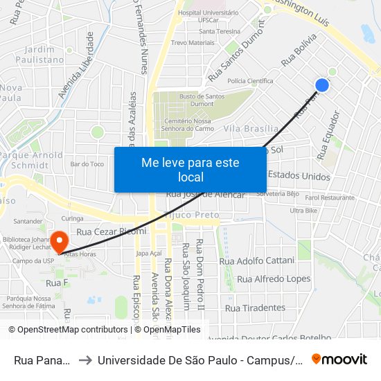 Rua Panamá to Universidade De São Paulo - Campus / Área I map