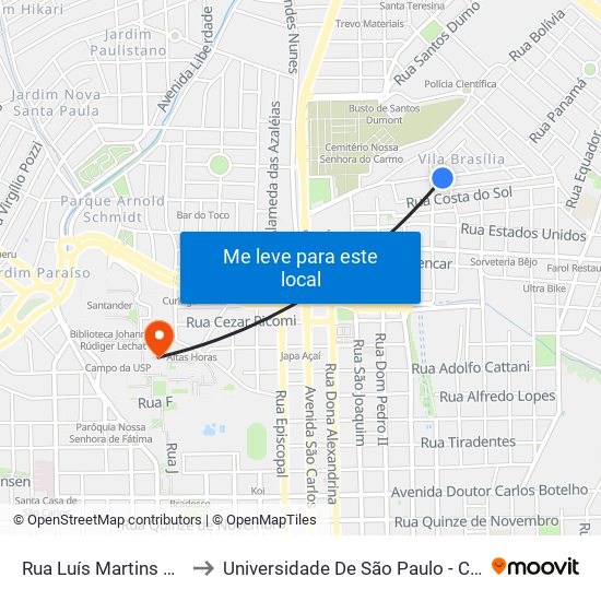Rua Luís Martins Rodrigues to Universidade De São Paulo - Campus / Área I map