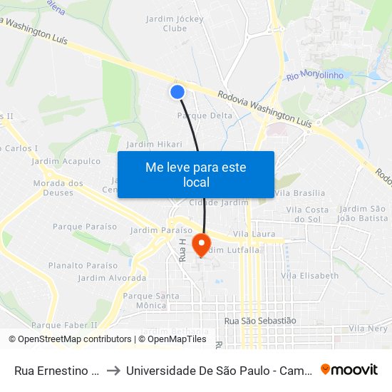 Rua Ernestino Block to Universidade De São Paulo - Campus / Área I map