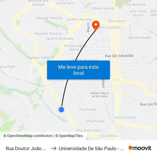 Rua Doutor João De Oliveira to Universidade De São Paulo - Campus / Área I map