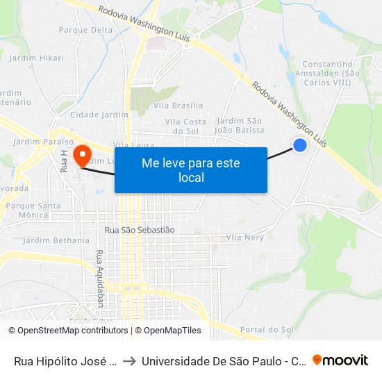 Rua Hipólito José Da Costa to Universidade De São Paulo - Campus / Área I map