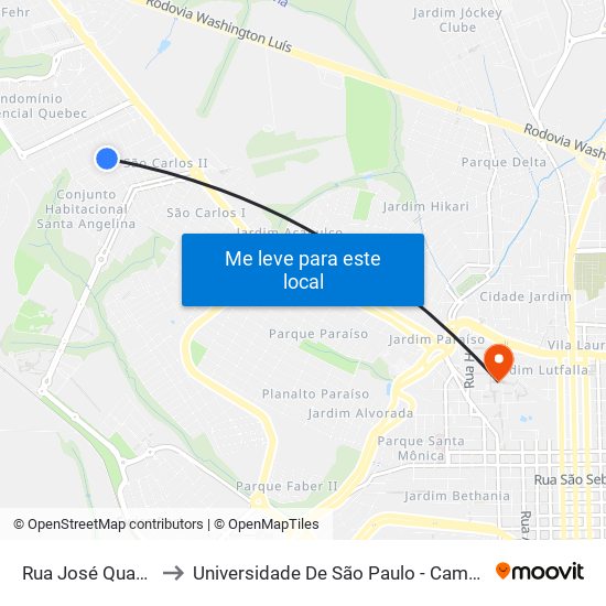 Rua José Quatrochi to Universidade De São Paulo - Campus / Área I map