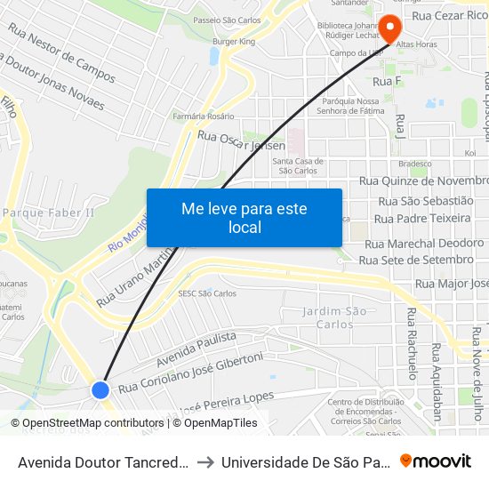 Avenida Doutor Tancredo De Almeida Neves to Universidade De São Paulo - Campus / Área I map