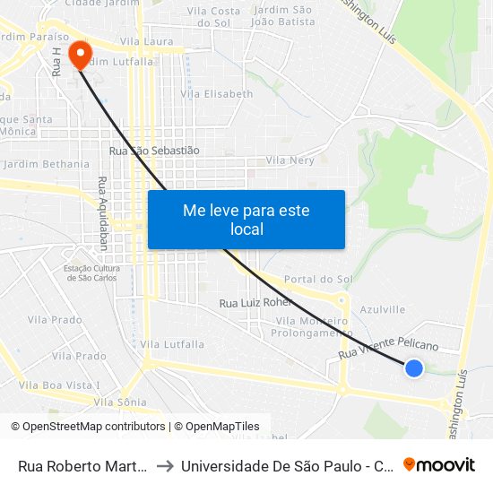 Rua Roberto Martinês, 170 to Universidade De São Paulo - Campus / Área I map