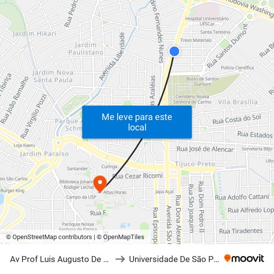 Av Prof Luis Augusto De Oliveira - Rua Lions Club to Universidade De São Paulo - Campus / Área I map