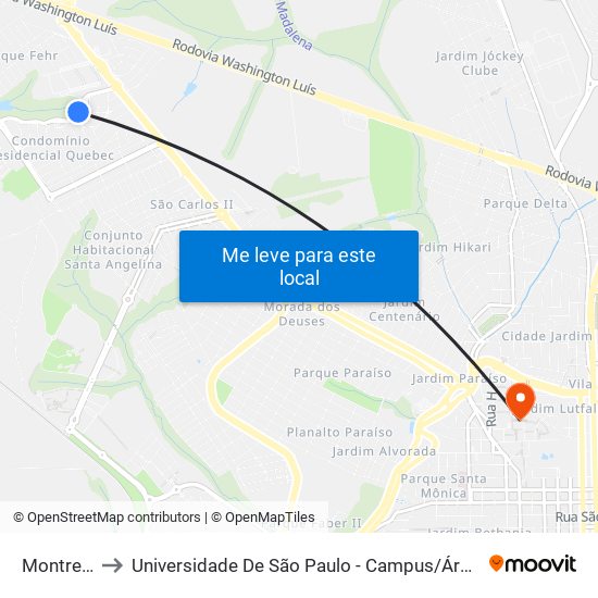 Montreal to Universidade De São Paulo - Campus / Área I map