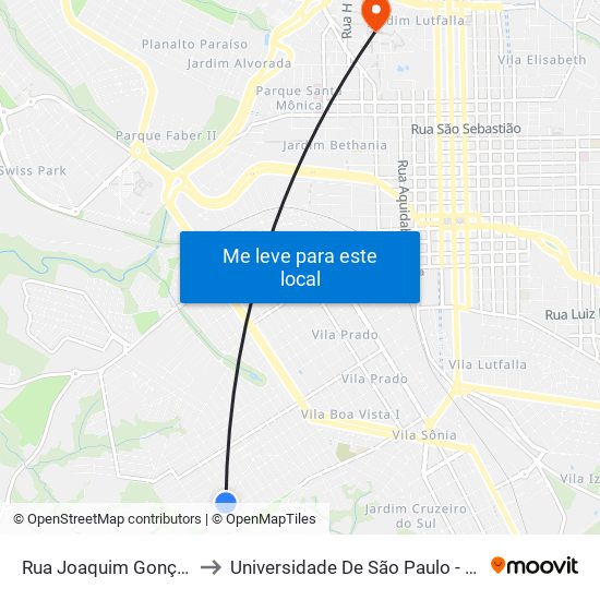Rua Joaquim Gonçalves Lêdo to Universidade De São Paulo - Campus / Área I map
