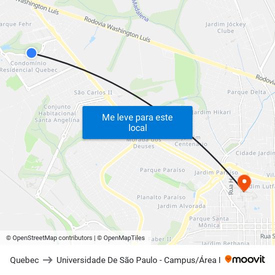 Quebec to Universidade De São Paulo - Campus / Área I map