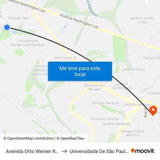 Avenida Otto Werner Rosel - Moradas 2 to Universidade De São Paulo - Campus / Área I map