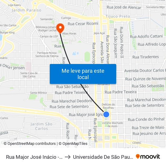 Rua Major José Inácio - Pç Coronel Sales to Universidade De São Paulo - Campus / Área I map