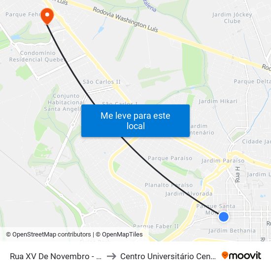 Rua XV De Novembro - Santa Casa to Centro Universitário Central Paulista map