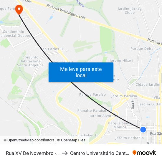 Rua XV De Novembro - Embrapa to Centro Universitário Central Paulista map