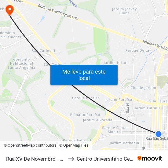 Rua XV De Novembro - Av São Carlos to Centro Universitário Central Paulista map
