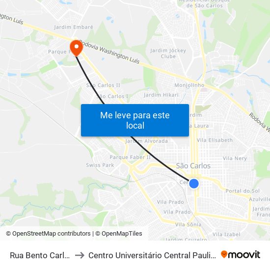 Rua Bento Carlos to Centro Universitário Central Paulista map