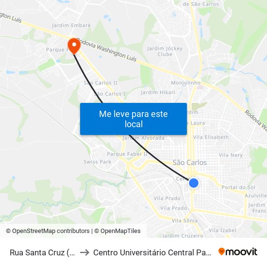 Rua Santa Cruz (P2) to Centro Universitário Central Paulista map