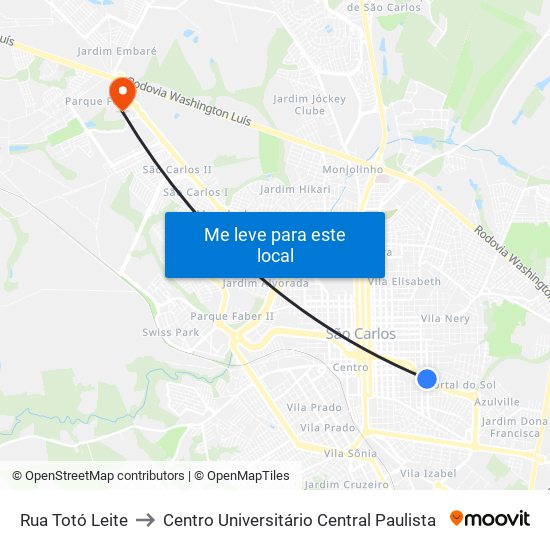 Rua Totó Leite to Centro Universitário Central Paulista map