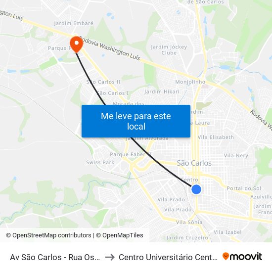 Av São Carlos - Rua Osvaldo Cruz to Centro Universitário Central Paulista map