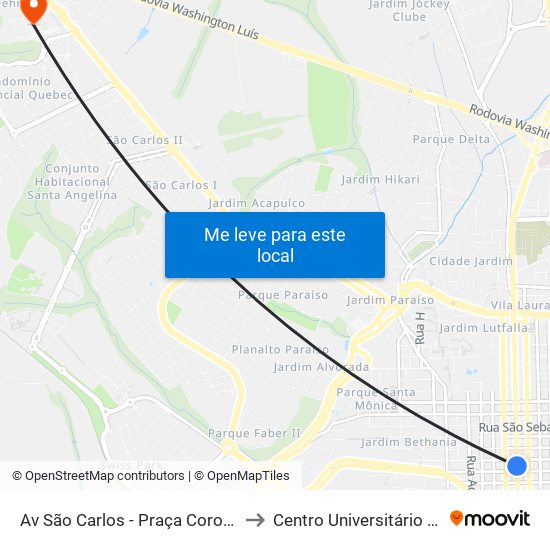 Av São Carlos - Praça Coronel Sales (Pombos) to Centro Universitário Central Paulista map