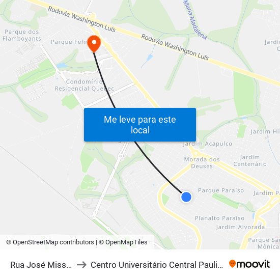 Rua José Missali to Centro Universitário Central Paulista map