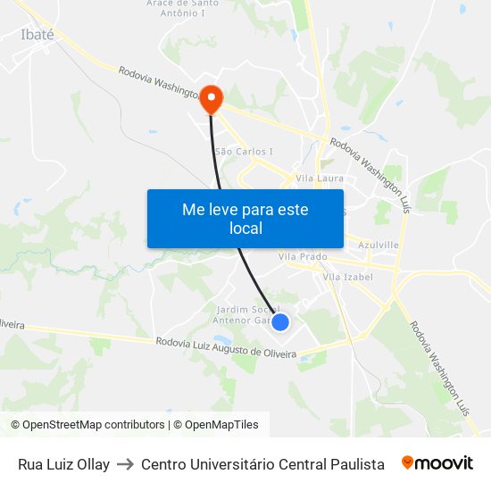 Rua Luiz Ollay to Centro Universitário Central Paulista map