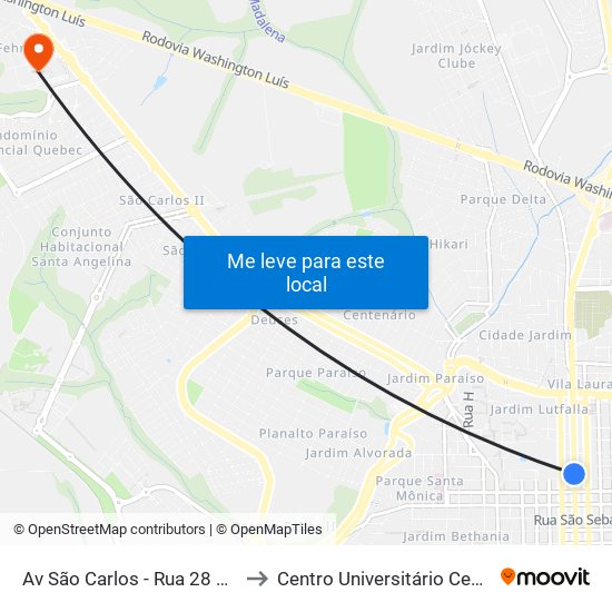 Av São Carlos - Rua 28 De Setembro to Centro Universitário Central Paulista map