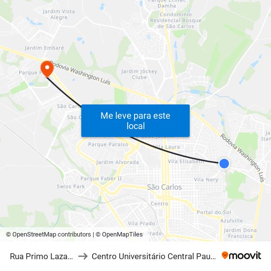Rua Primo Lazarini to Centro Universitário Central Paulista map