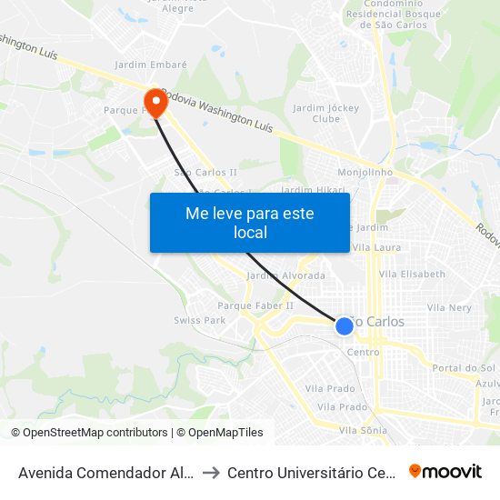 Avenida Comendador Alfredo Maffei to Centro Universitário Central Paulista map