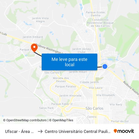 Ufscar - Área Sul to Centro Universitário Central Paulista map