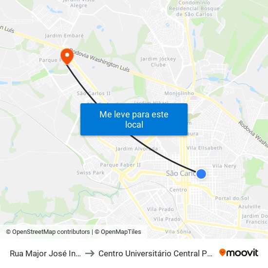 Rua Major José Inácio to Centro Universitário Central Paulista map