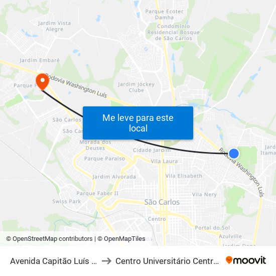 Avenida Capitão Luís Brandão to Centro Universitário Central Paulista map