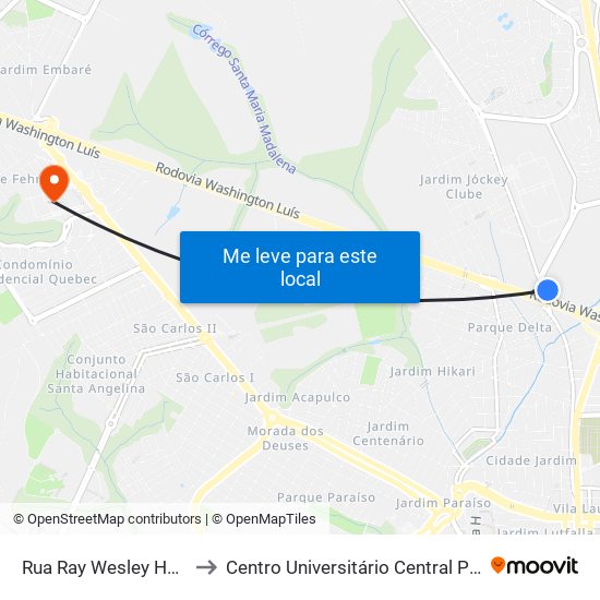 Rua Ray Wesley Herrick to Centro Universitário Central Paulista map