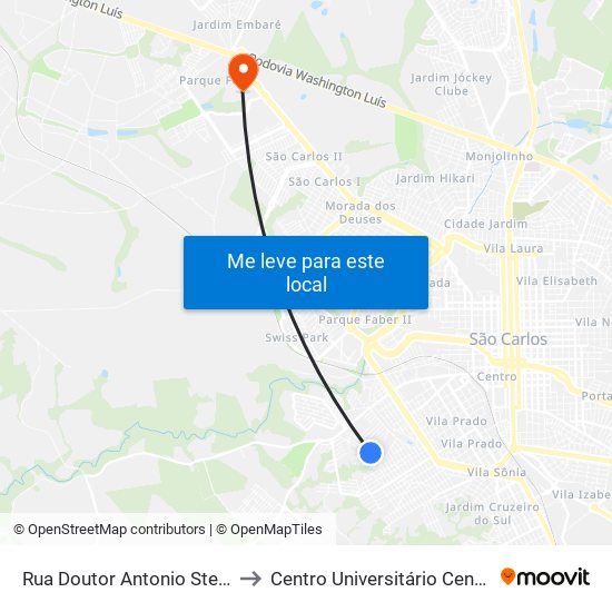Rua Doutor Antonio Stella Moruzzi to Centro Universitário Central Paulista map