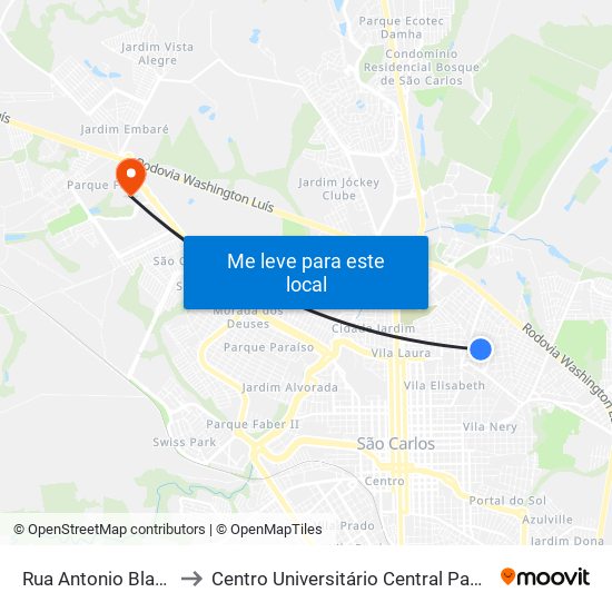 Rua Antonio Blanco to Centro Universitário Central Paulista map