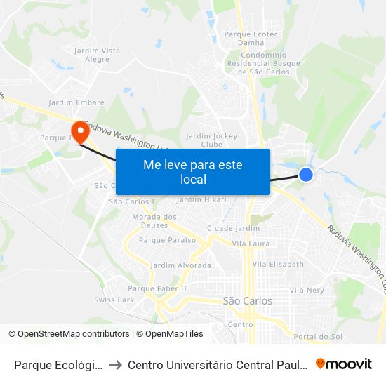 Parque Ecológico to Centro Universitário Central Paulista map