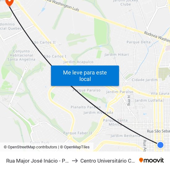 Rua Major José Inácio - Pç Coronel Sales to Centro Universitário Central Paulista map