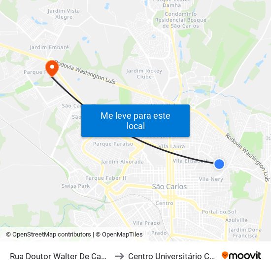 Rua Doutor Walter De Camargo Schultzer to Centro Universitário Central Paulista map