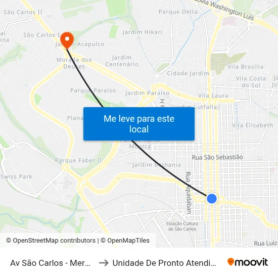 Av São Carlos - Mercado to Unidade De Pronto Atendimento map