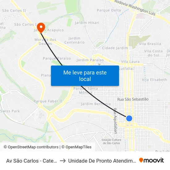 Av São Carlos - Catedral to Unidade De Pronto Atendimento map