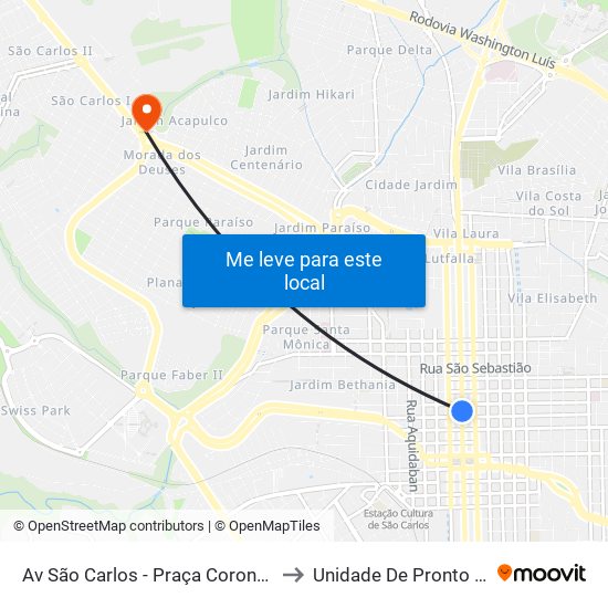 Av São Carlos - Praça Coronel Sales (Pombos) to Unidade De Pronto Atendimento map