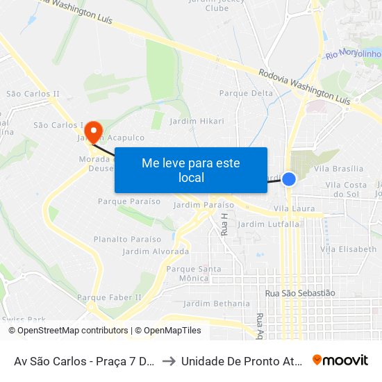 Av São Carlos - Praça 7 De Setembro to Unidade De Pronto Atendimento map