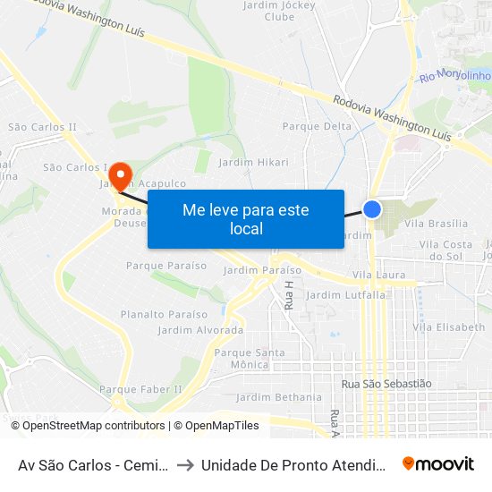 Av São Carlos - Cemitério to Unidade De Pronto Atendimento map