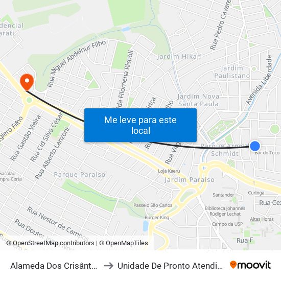 Alameda Dos Crisântemos to Unidade De Pronto Atendimento map