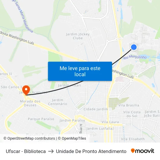 Ufscar - Biblioteca to Unidade De Pronto Atendimento map