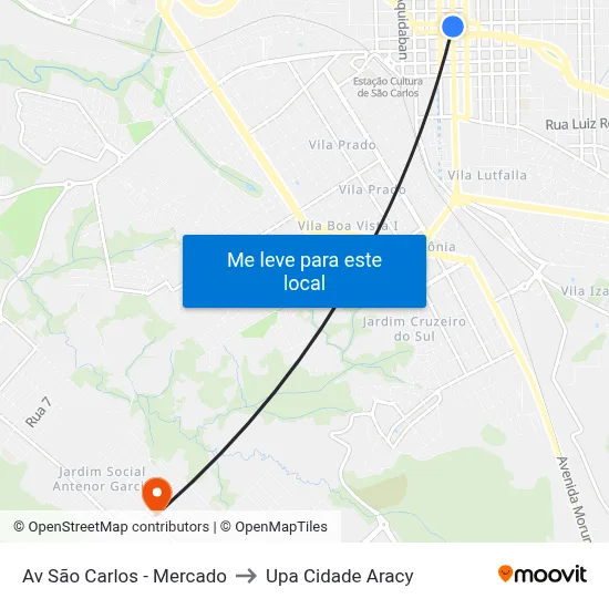 Av São Carlos - Mercado to Upa Cidade Aracy map