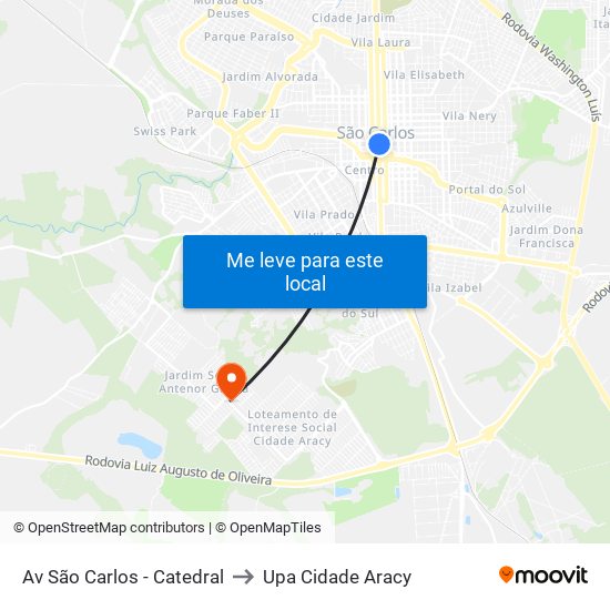 Av São Carlos - Catedral to Upa Cidade Aracy map