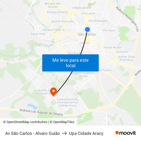 Av São Carlos - Alvaro Guião to Upa Cidade Aracy map