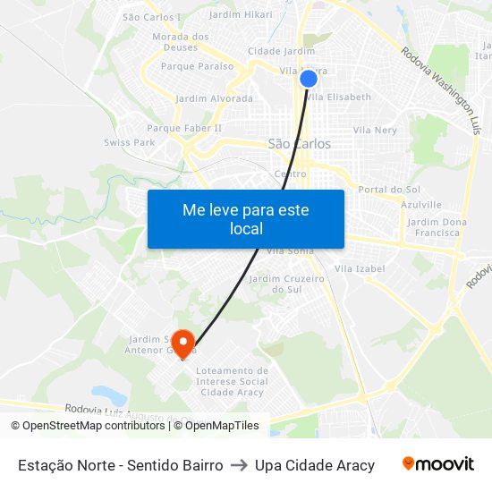 Estação Norte - Sentido Bairro to Upa Cidade Aracy map